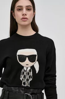 Swetry damskie - Karl Lagerfeld Lagerfeld Lagerfeld sweter wełniany damski kolor czarny lekki - grafika 1