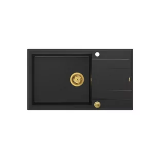 Quadron HCQE58650U7_PVDG1_P2O Evan 136 XL pure carbon - czarny mat/złoty - granitowy - wpuszczany w blat - ociekacz - Zlewozmywaki - miniaturka - grafika 1