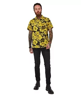 Koszule męskie - Joe Browns Męska koszula z krótkim rękawem z kwiatowym nadrukiem, klasyczna, zapinana na guziki, żółta, S, ochra, S - grafika 1