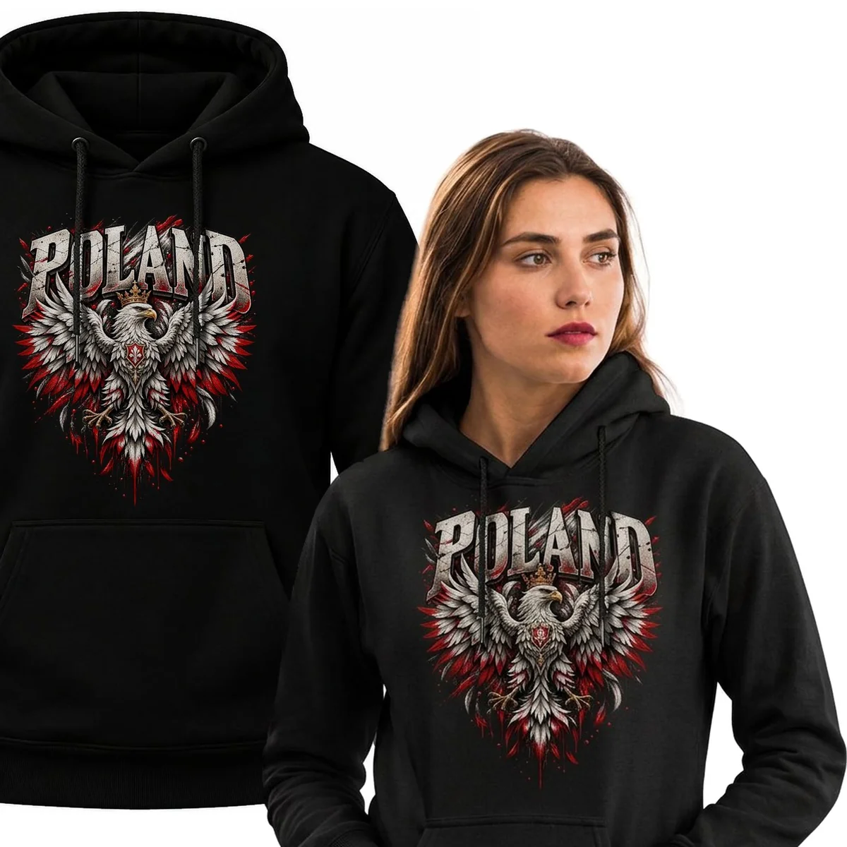 Bluza z kapturem damska patriotyczna Poland orzeł czarna rozm. S