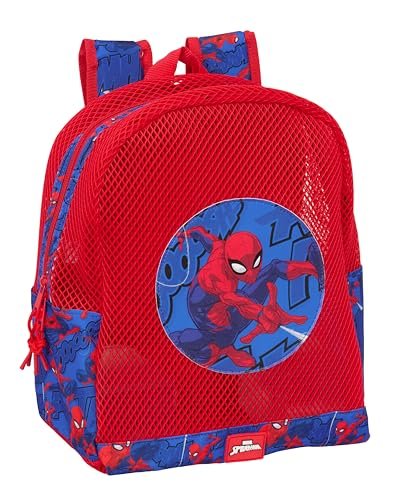 Safta SPIDERMAN Plecak plażowy dla dzieci, odporny na piasek, z uchwytami, łatwy do czyszczenia, idealny dla dzieci w różnym wieku, wygodny i wszechstronny, 32 x 12 x 38 cm, Czerwony/Niebieski, M