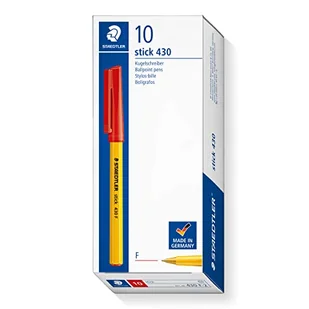 STAEDTLER Medium Stick 430 F-2 długopis cienki, czerwony, pudełko 10 sztuk - Długopisy - miniaturka - grafika 1