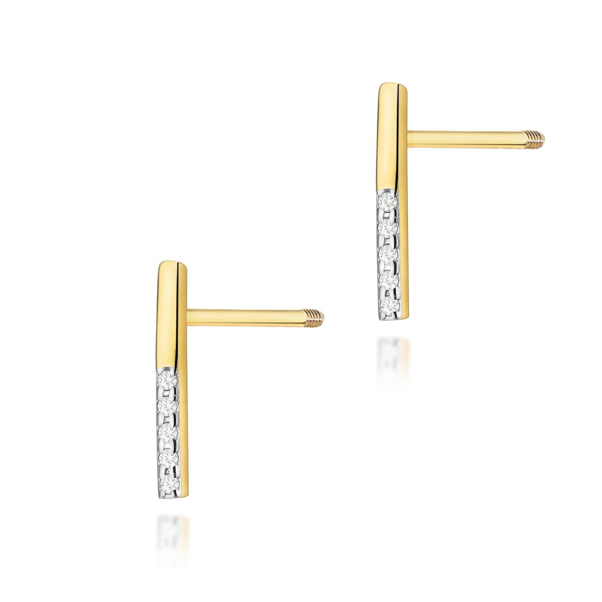Złote kolczyki K0077 z diamentami żółte złoto sztyft zakręcany pr. 585