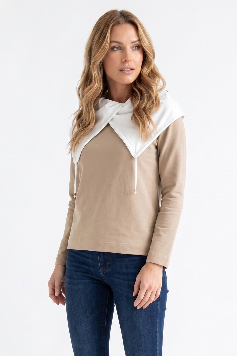 FIGL Bluza M1365 Bluza bez kaptura z długim rękawem i asymetrycznym dekoltem - M1365, beżowy, M/L