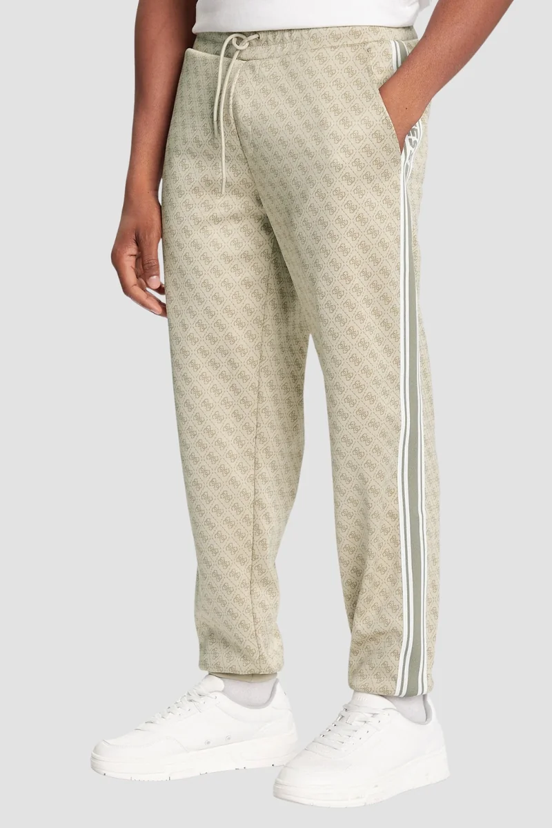 GUESS Beżowe męskie spodnie dresowe z lampasami monogram Parimo XXL