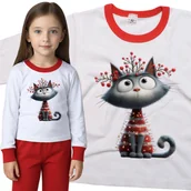 Piżamy dla dziewczynek - Piżama dziecięca Szary Kot Kotek Ubrany W Lampki Choinkowe Święta 98/104 - VoloDonum - miniaturka - grafika 1