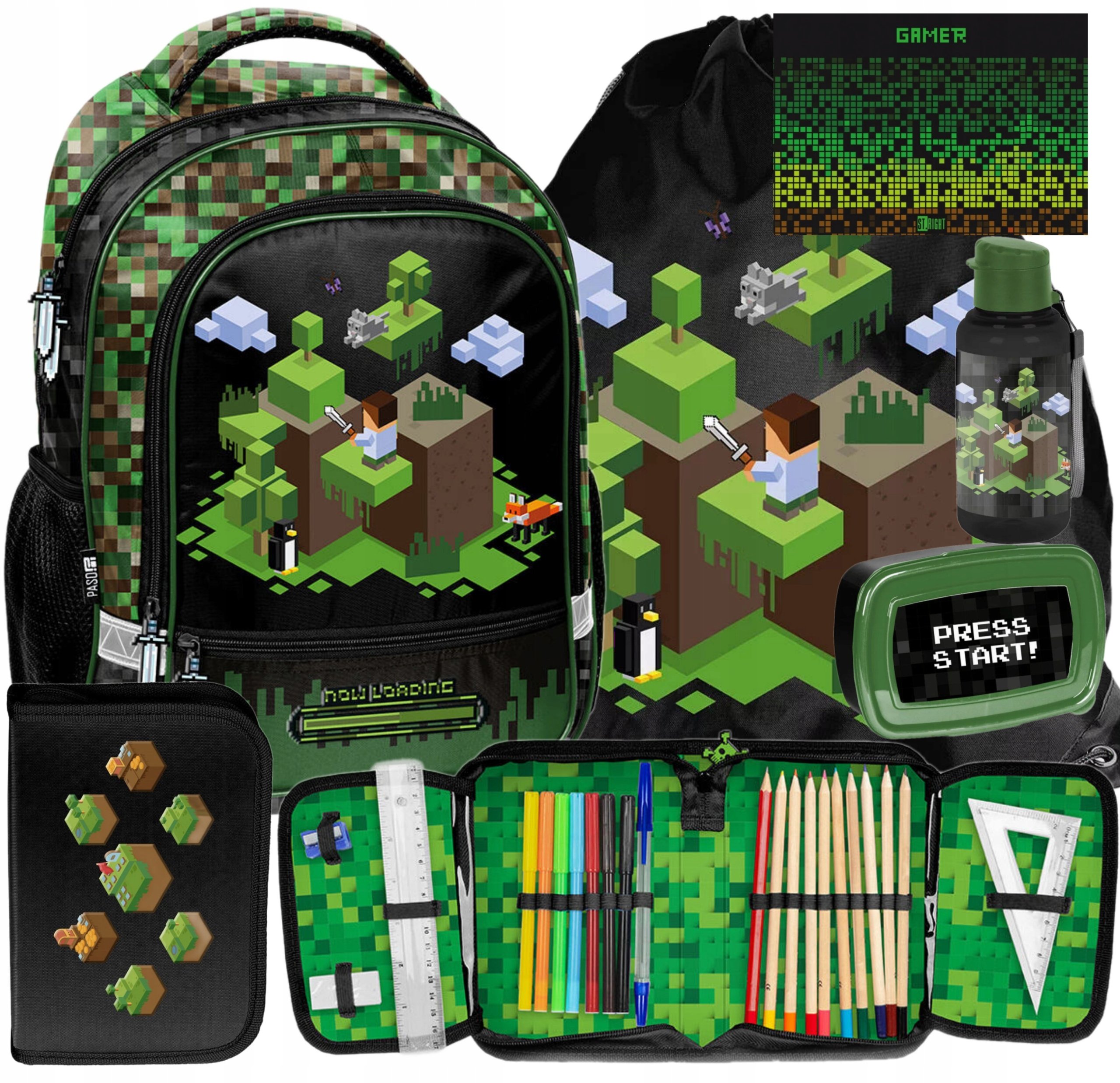 6w1 Plecak Minecraft Gra Szkolny Gaming Dla Chłopaków Do 1 Klasy Komplet