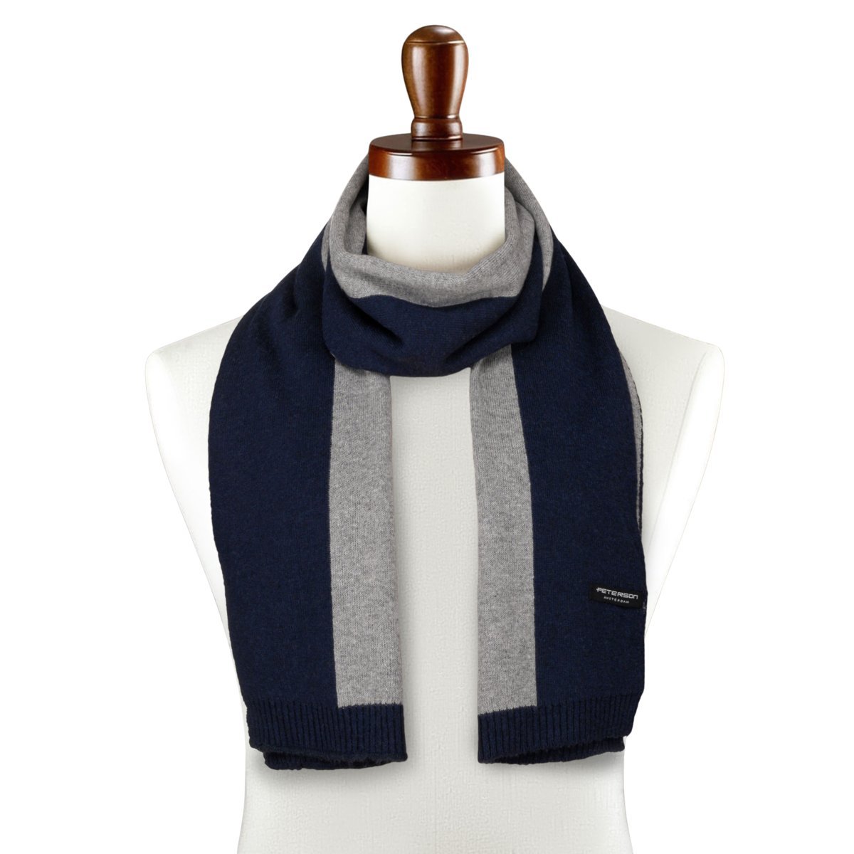 Duży modny szalik męski na jesień zimę PETERSON granatowo - szary lekki elegancki szal długi
