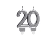 Dekoracje i nakrycia stołu na imprezę - Świeczka na 20-tkę srebrna - 7,5 cm - 1 szt. - miniaturka - grafika 1