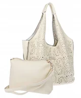 Torebki damskie - Torebka Damska włoskiej marki CHARRO Ażurowa 2w1 Worek shopper CH28 beżowa - miniaturka - grafika 1