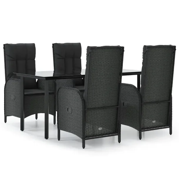 Zestaw mebli ogrodowych rattan PE czarny z rozkładanymi fotelami 160x80x74