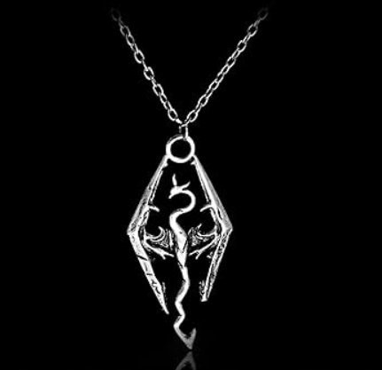Naszyjnik Wisiorek Skyrim Gra Smok Średniowieczne Fantasy Srebrny Goth Y2K