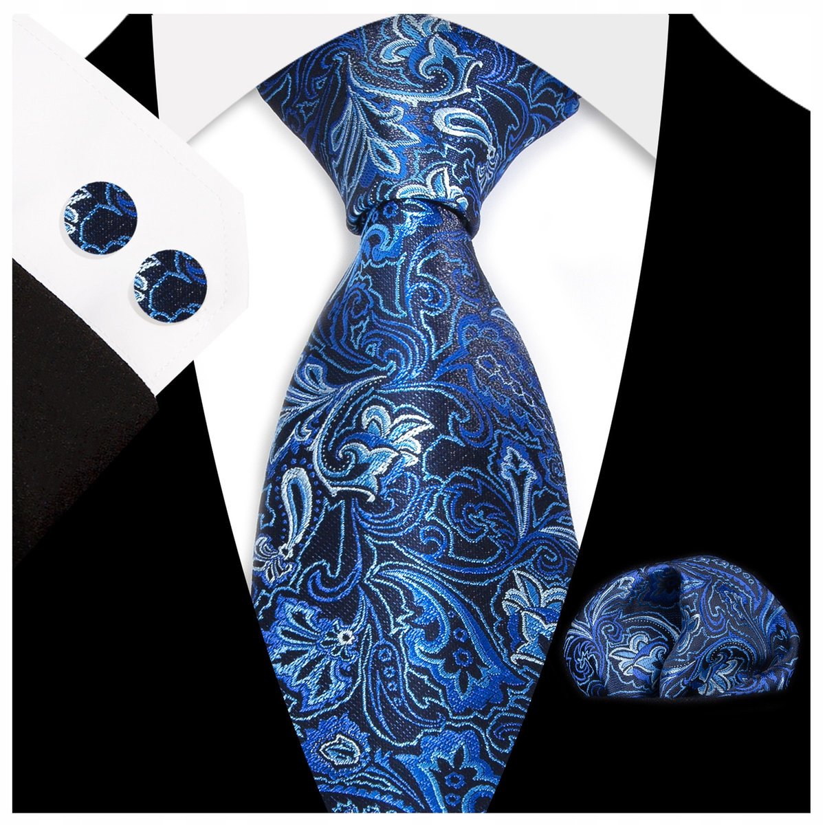 Żakardowy zestaw - krawat + poszetka + spinki