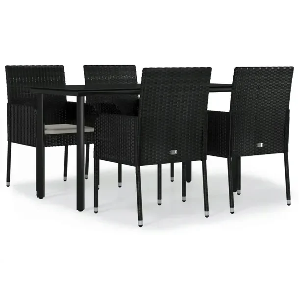 Zestaw mebli ogrodowych rattanowych czarny z kremowymi poduszkami 140x70x74