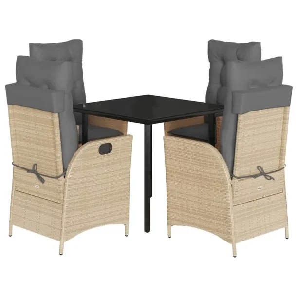 Zestaw mebli ogrodowych rattan PE, czarny stół 80x80x74 cm, beżowe krzes