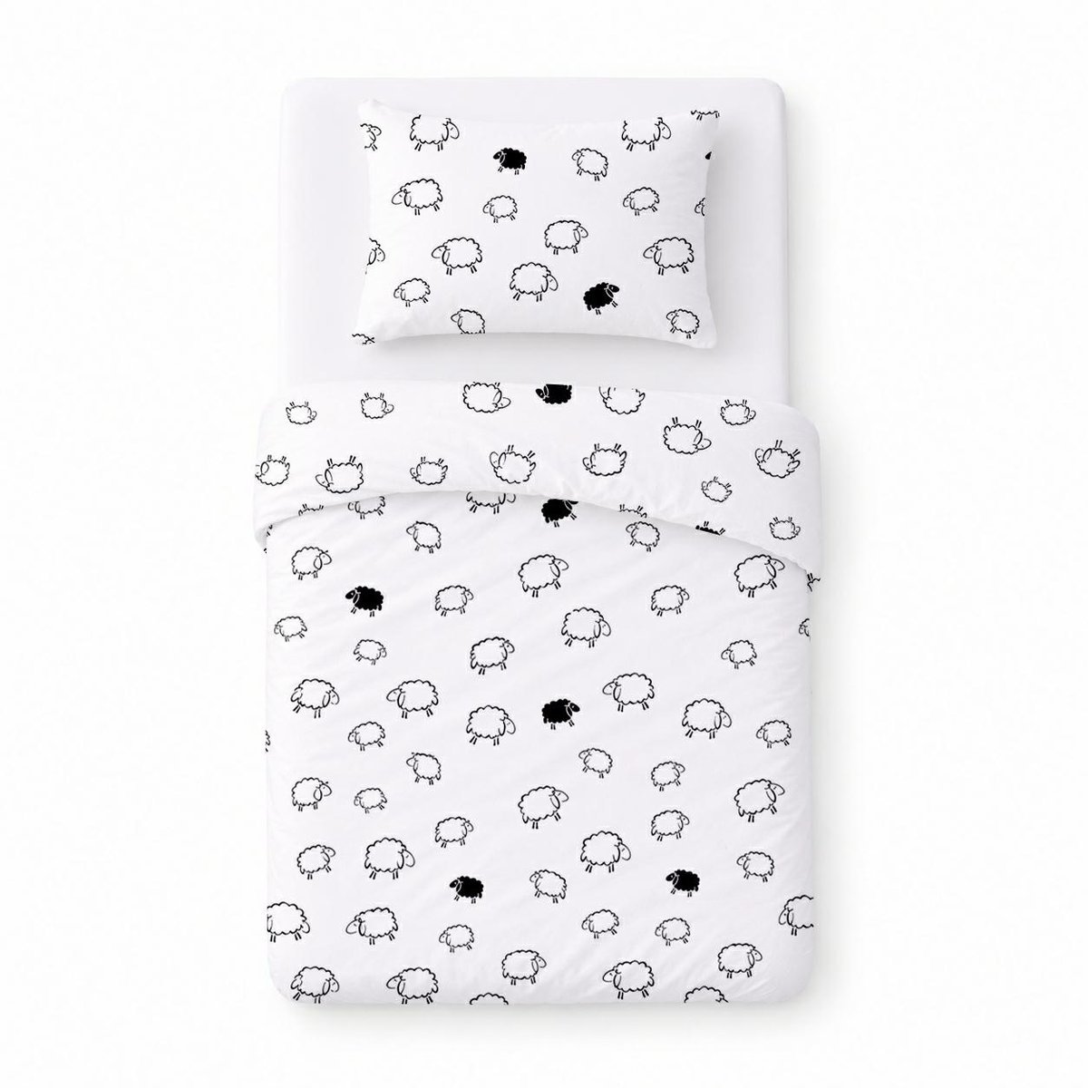 Pościel bawełniana dziecięca 100x135 biała w czarne i białe owieczki, dziecięcy minimalistyczny - COTTON HOME KIDS