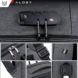 Plecak antykradzieżowy Alogy Urban Safe na laptopa 15,6" z portem USB duży wodoodporny Unisex Czarny - Pozostałe akcesoria do telefonów - miniaturka - grafika 5