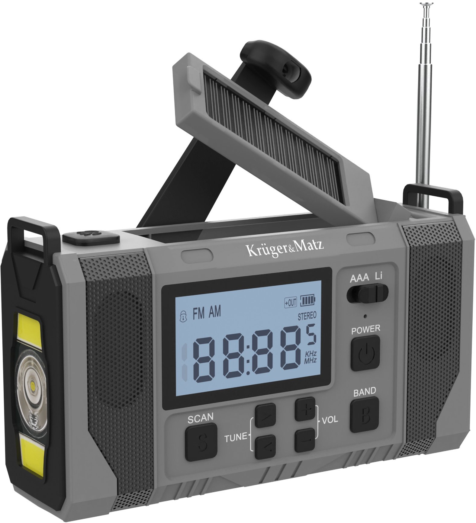 Kruger&Matz Radio solarne, przenośne radio awaryjne SOS, powerbank 10000mAh