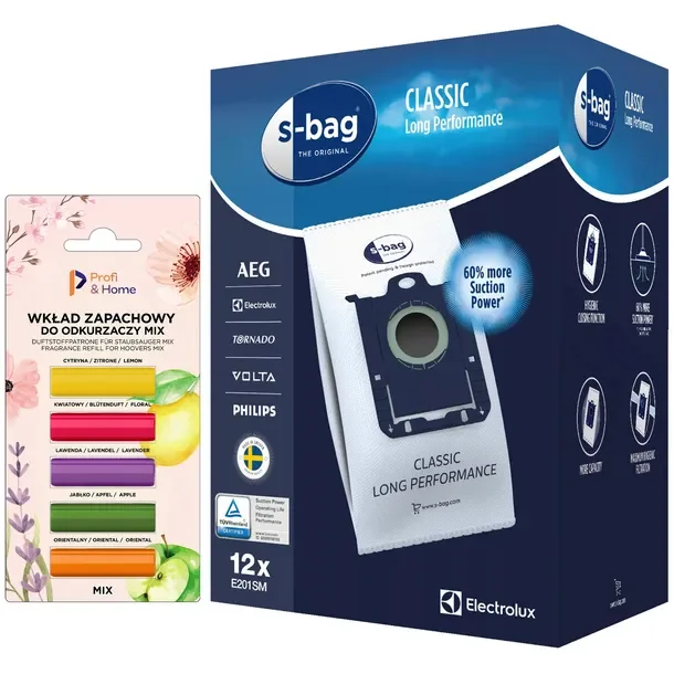 12x Worki do odkurzacza ELECTROLUX PHILIPS AEG BAG E201S FC8021 + Zapach