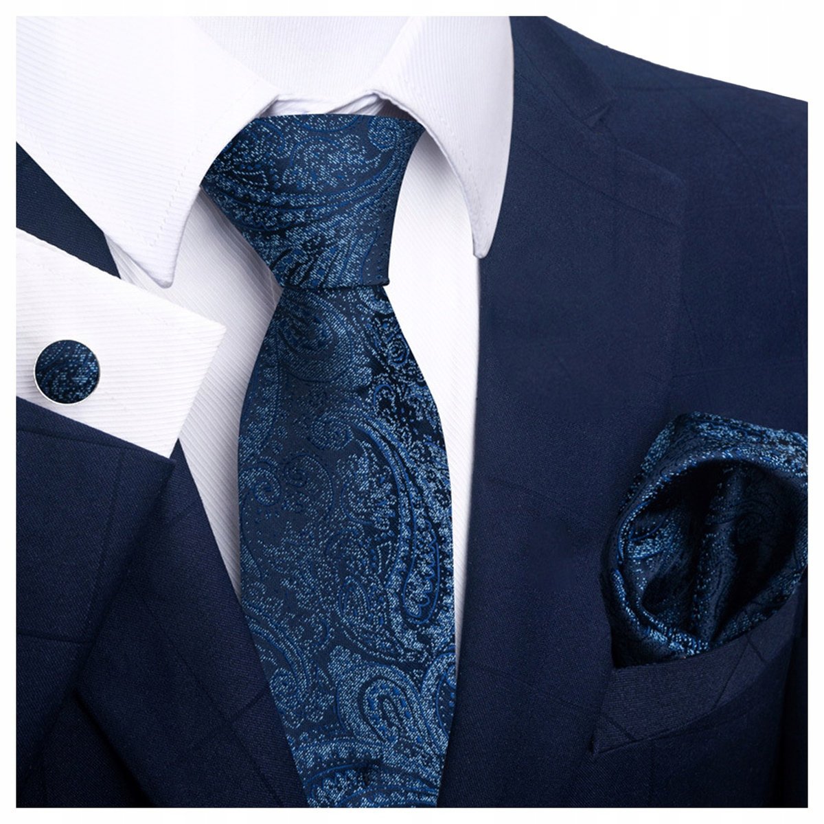 Elegancki zestaw krawat + poszetka + spinki do mankietów