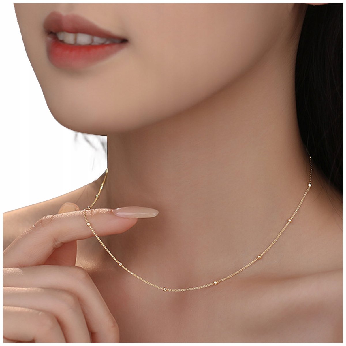 Złoty Łańcuszek Damski z Kuleczkami 42 cm Klasyczny Ankier z Kulkami SREBRO