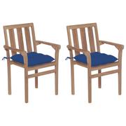 Fotele i krzesła ogrodowe - vidaXL Lumarko Krzesła ogrodowe, 2 szt., błękitne poduszki, drewno tekowe! 3062227 - miniaturka - grafika 1