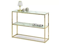 Konsole i sekretarzyki - KONSOLA BALI BIS Z DWOMA PÓLKAMI BIAŁY MARMUR NA ZŁOTYM STELAŻU - miniaturka - grafika 1