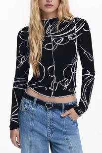 DAMSKA KOSZULKA Z KRÓTKIM RĘKAWEM DESIGUAL CZARNA - Koszulki i topy damskie - miniaturka - grafika 1