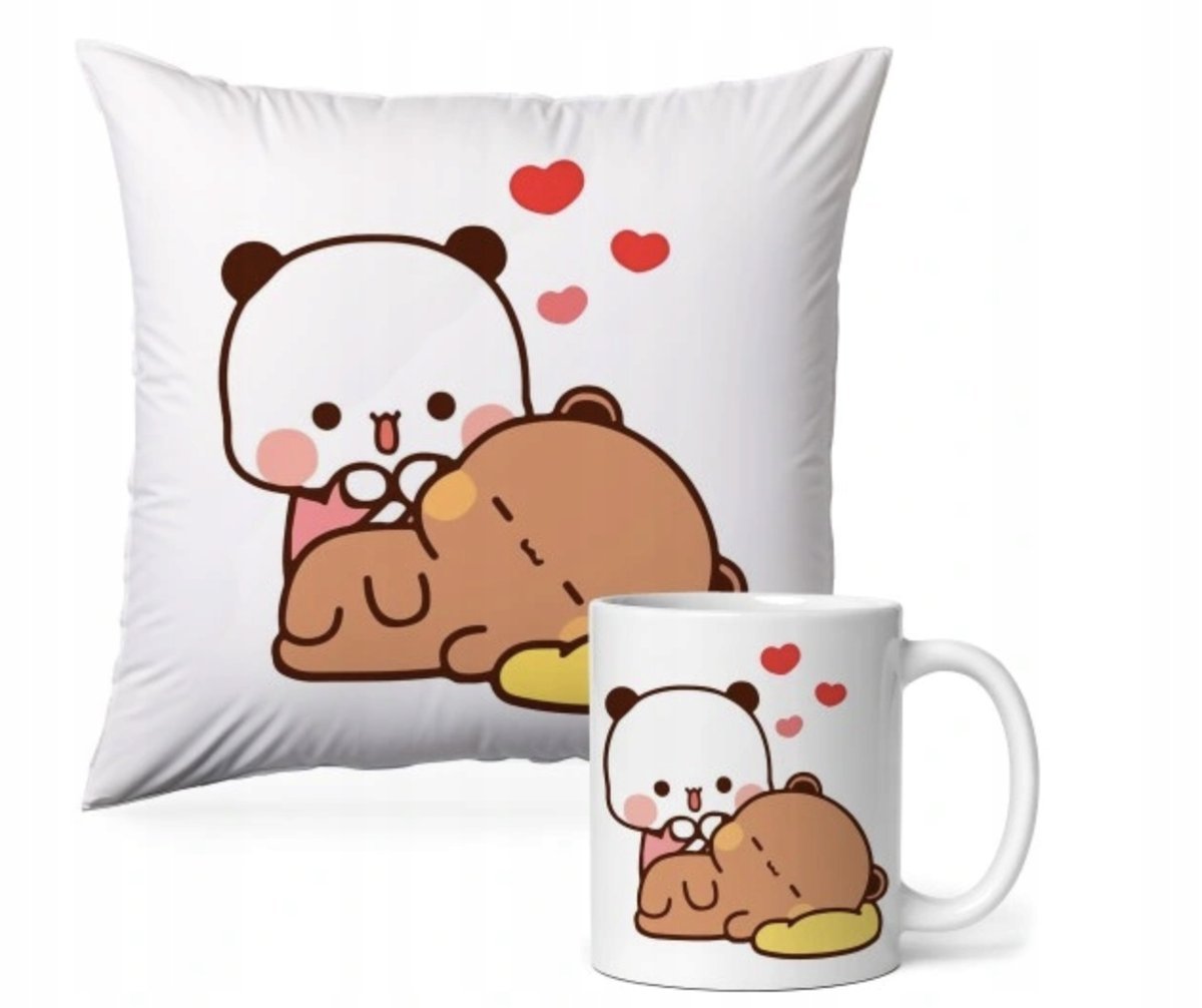 ZESTAW PODUSZKA + KUBEK Prezent BUBU DUDU BUBUSIE MISIE KOTKI + IMIĘ #17