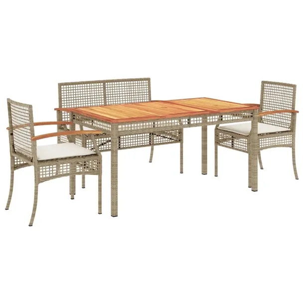 Zestaw mebli ogrodowych beżowy z rattanu PE, stół 140x80x75 cm, ławka 1
