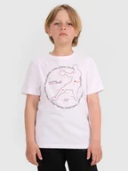 Koszulki dla chłopców - 4F T-shirt regular z nadrukiem chłopięcy - biały 122 (6-7 lat) - miniaturka - grafika 1