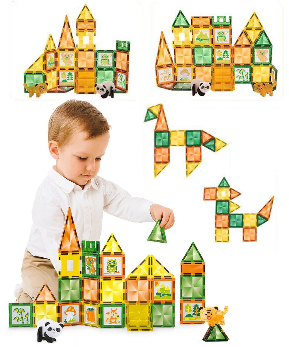 Klocki magnetyczne Zoo 68 elementów – konstrukcyjne 3D z figurkami zwierząt