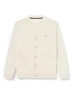 Kurtki męskie - GANT Męska kurtka z dzianiny Classic Cotton V-Cardigan, jasnobeżowy melanż, standardowa, jasny beżowy melanż, XL - miniaturka - grafika 1