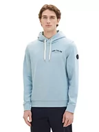 Bluzy męskie - Męska bluza z kapturem i nadrukiem z logo TOM TAILOR, 30463-zgaszony miętowy błękit, L - miniaturka - grafika 1