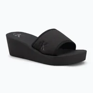 Klapki i japonki damskie - Klapki damskie Calvin Klein YW0YW01725 Beach Wedge Slide Canvas triple black - miniaturka - grafika 1