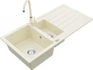 Zlewozmywaki - Mexen Zlewozmywak  Andres granitowy 1,5-komorowy z ociekaczem i baterią kuchenną Telma, beżowy - 6515-69-670200-69 - miniaturka - grafika 1
