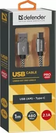 Kable komputerowe i do monitorów - Defender Kabel USB Defender AM-TYPE C 1m 2,1A biało-czarny - miniaturka - grafika 1