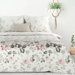Design 91 Pościel z mikrowłókna 220x200 Lea 05 kwiaty biała szara różowa D91 - Pościel - miniaturka - grafika 1