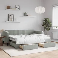 Łóżka - vidaXL Sofa rozsuwana z szufladami, jasnoszara, 80x200 cm, aksamit - miniaturka - grafika 1