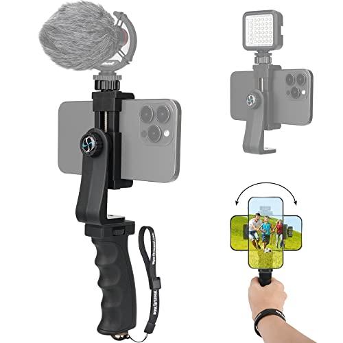 Ergonomiczny uchwyt na telefon komórkowy, stabilizator, uchwyt do smartfona, Rig Video Kit przenośny statyw do selfie stick do iPhone Samsung (format poziomy + pionowy), możliwość rozszerzenia
