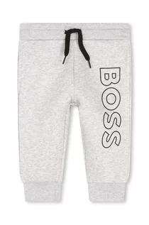 Spodnie i spodenki dla dziewczynek - BOSS spodnie dresowe dziecięce kolor szary z nadrukiem - Boss - grafika 1