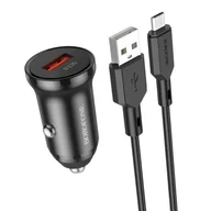 Ładowarki samochodowe - Borofone Ładowarka samochodowa BZ18 - USB - QC 3.0 18W z kablem USB na Micro USB czarna - miniaturka - grafika 1