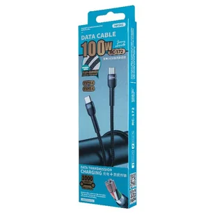 REMAX Jany nylonowy kabel przewód USB Typ C Power Delivery 2.0 100W 20V 5A 1m czarny (RC-172) - Kable USB - miniaturka - grafika 2