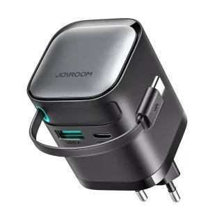 Ładowarka GaN Joyroom JR-TCL02 65W USB-A USB-C z wbudowanym kablem USB-C - Czarna - Ładowarki do telefonów - miniaturka - grafika 1