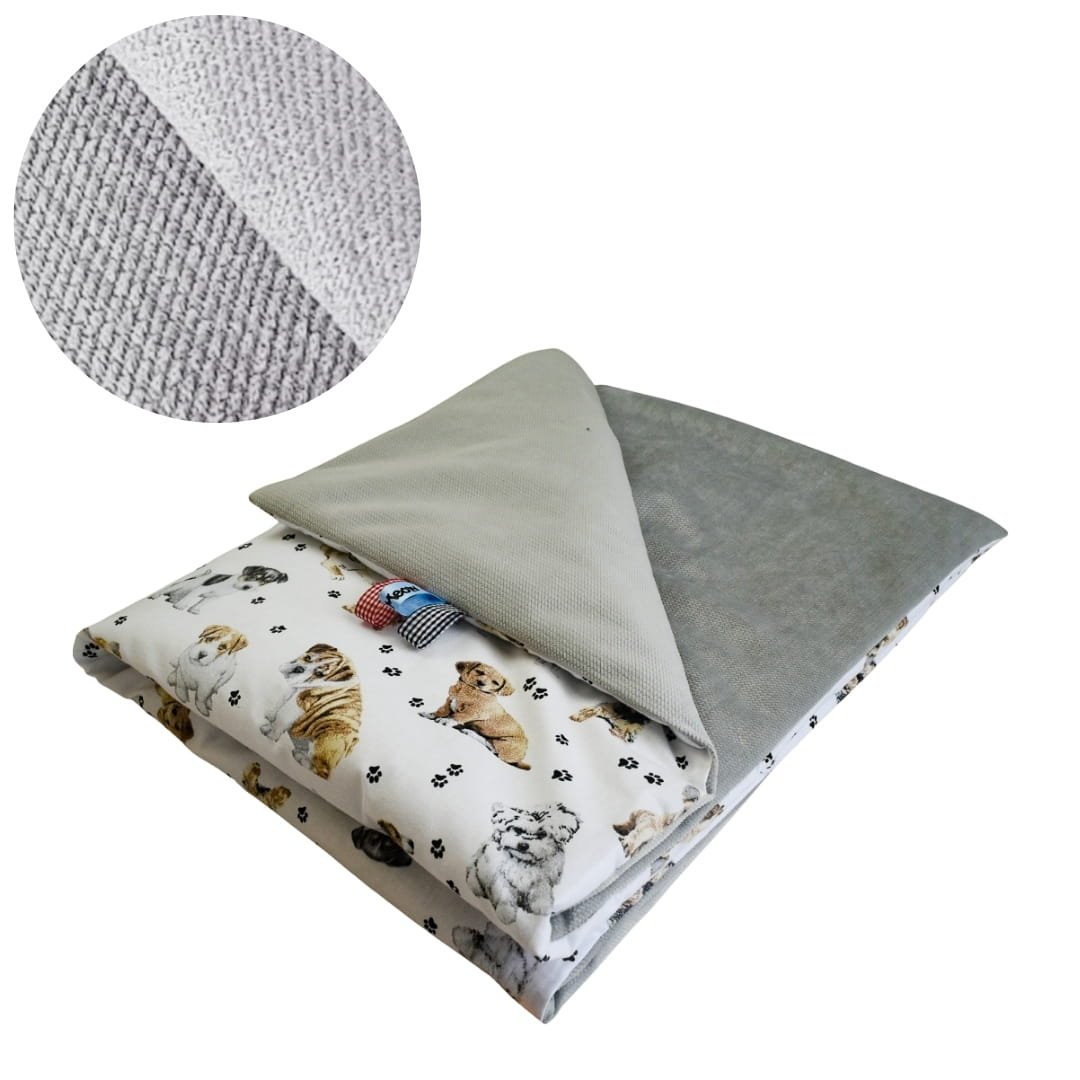 Kocyk Dziecięcy 75x100 Ocieplany Pieski Białe/Szary Bawełna/Velvet Polski Producent