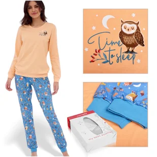 CORNETTE Pi��ama Damska OWLS 467/373 Bawe��niana Be��owa Sowa Rozmiar XXL - Piżamy damskie - miniaturka - grafika 1