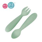 Sztućce dla dzieci - EZPZ Komplet silikonowych sztućców Mini Utensils pastelowa zieleń - miniaturka - grafika 1