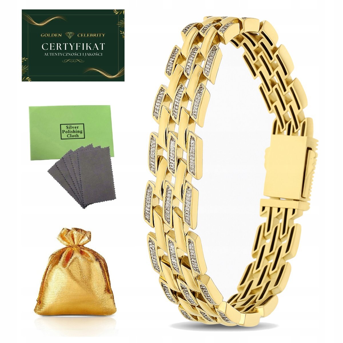 LUKSUSOWA BRANSOLETKA ZŁOTA DAMSKA ZE STALI CHIRURGICZNEJ 20 CM DLA KOBIETY