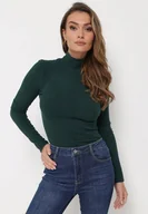 Swetry damskie - Ciemnozielony Sweter Golf o Dopasowanym Kroju Ryler - miniaturka - grafika 1