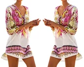 Bluzki damskie - LETNIA SUKIENKA DAMSKA MODNA TUNIKA PLAŻOWA BOHO MINI LUŹNA NARZUTKA PAREO - miniaturka - grafika 1